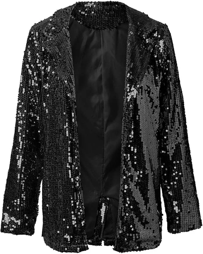 Women's Sequin Blazer Party Lapel Collar, Event Wedding Long Sequin Blazer Jacket, Disco Sequin Coat Multicolor