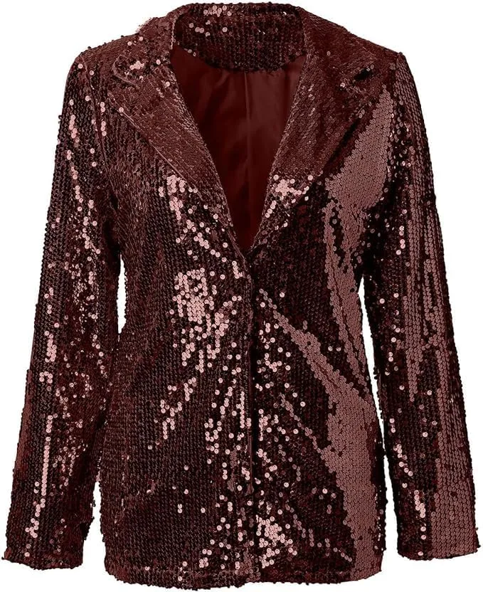 Women's Sequin Blazer Party Lapel Collar, Event Wedding Long Sequin Blazer Jacket, Disco Sequin Coat Multicolor