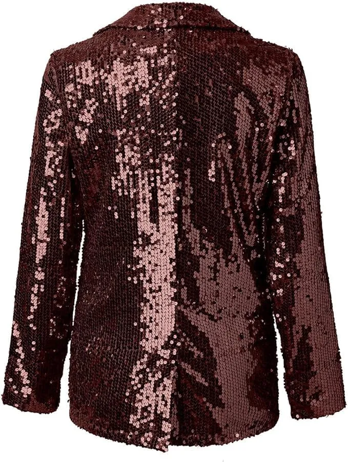 Women's Sequin Blazer Party Lapel Collar, Event Wedding Long Sequin Blazer Jacket, Disco Sequin Coat Multicolor