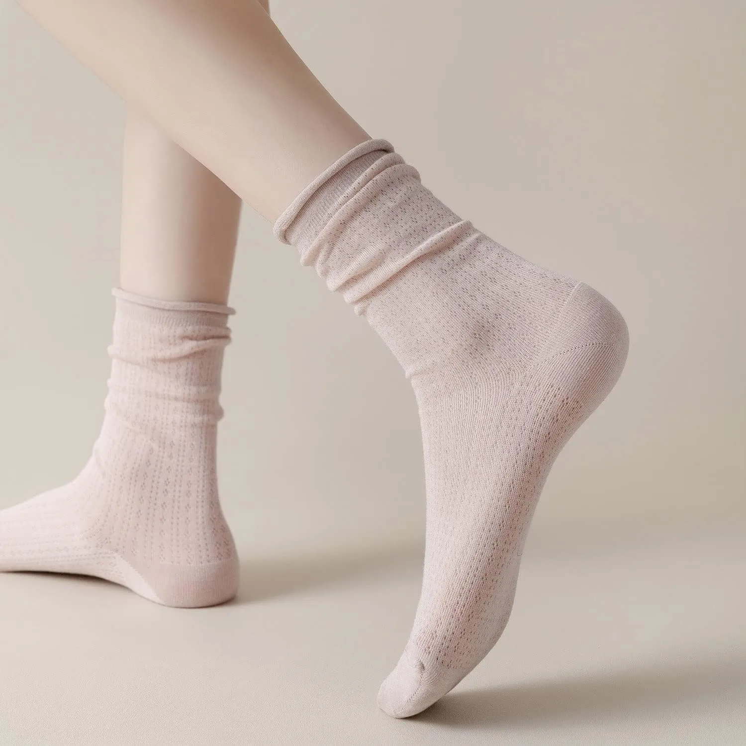 zrylibya Women Cute Roll Top Turn Cuff Slouch Socks Hollow Out Crochet Solid Casual Crew Socks 4 Pairs